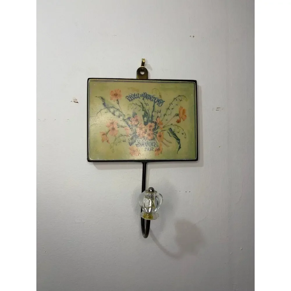 French Style Wall Hook With Glass Knob Floral Bouquet Words Fine Soap In French